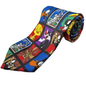 Looney Tunes Cartoon Stamp Collection Tie OS Vintage 1997 Warner Bros Multicolor